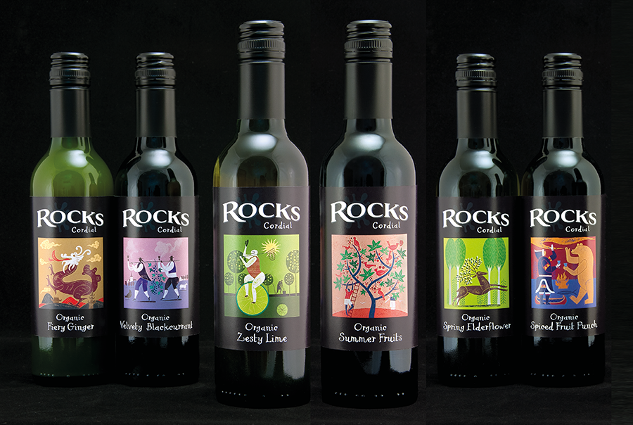Label design for soft drinks, near Southampton, Hampshire – Rocks Drinks