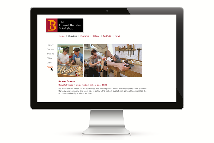 Web design for furniture maker, Edward Barnsley, bespoke pieces of hand-made furniture, near Portsmouth, Hampshire
